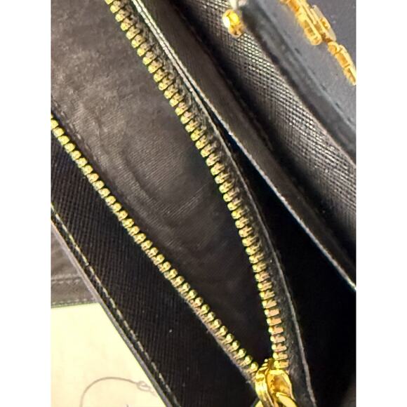 Prada Saffiano Leather Letter Continental Flap Wallet Black Authentic Card Incl - Picture 8 of 15